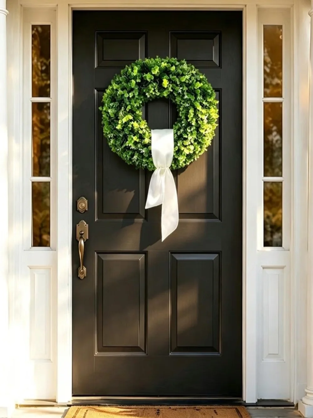 Artificial Boxwood Wreath w/ White Ribbon 17